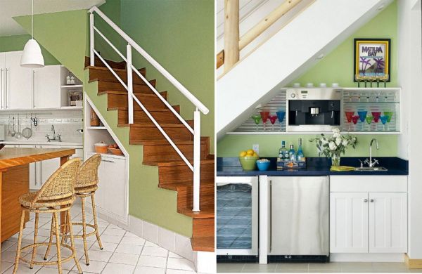 Idée d'aménagement de l'espace sous un escalier : la cuisine