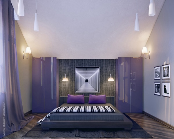 idée de chambre violette dans un cottage