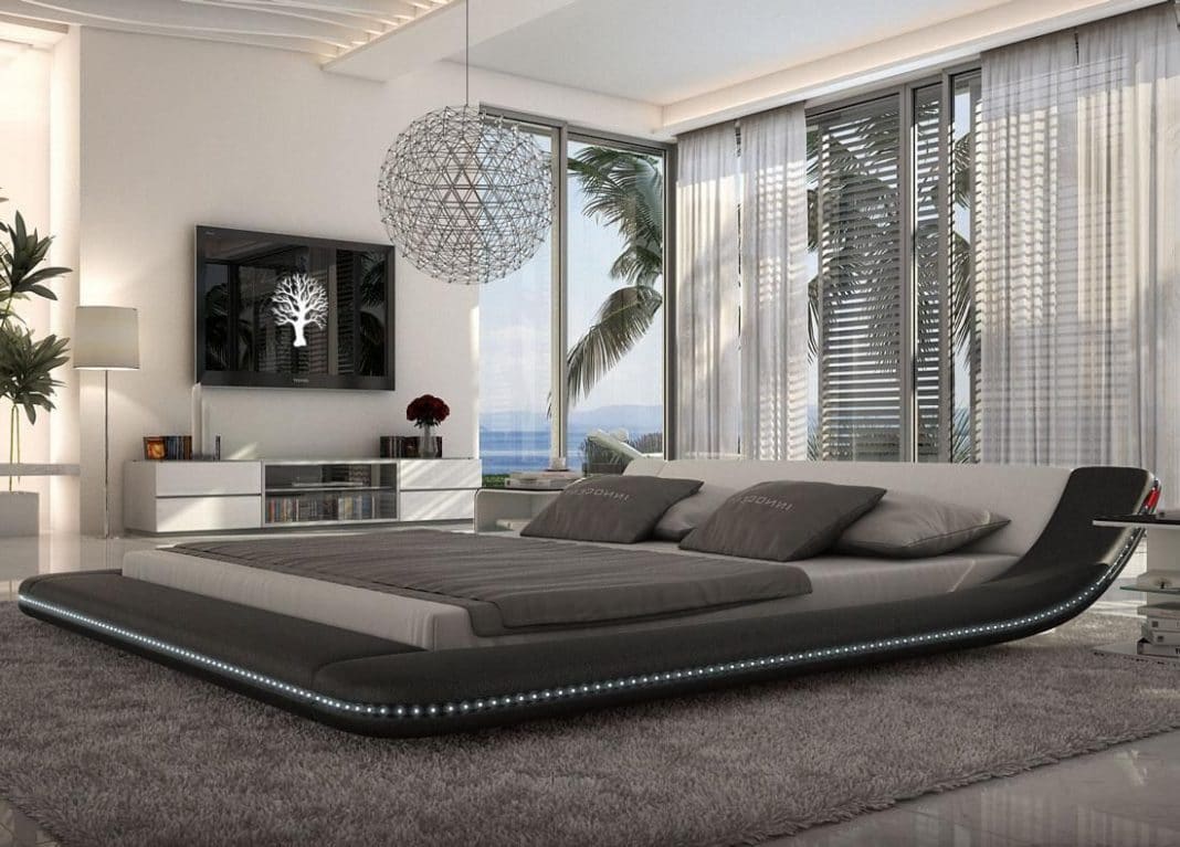 suite parentale moderne avec un lit ultra design anthracite et gris Décoration chambre parentale
