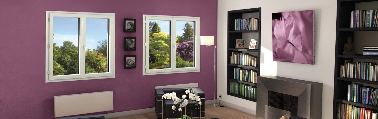 Mur violet et double fenêtre à l'isolation parfaite