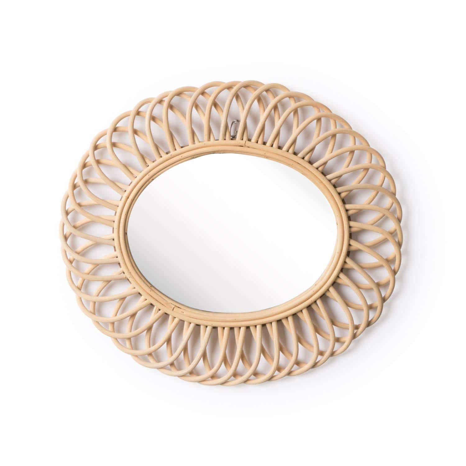 miroir oval en rotin tressé