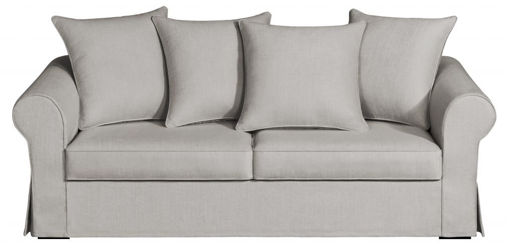 Un canapé en tissu bon marché dans des coloris gris / beige
